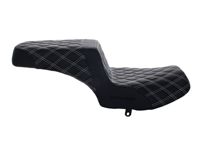 Step-Up LS Dual Seat with White Double Diamond Lattice Stitch Front & Rear. Fits Indian Challenger 2020up.