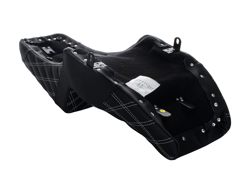 Step-Up LS Dual Seat with White Double Diamond Lattice Stitch Front & Rear. Fits Indian Challenger 2020up.