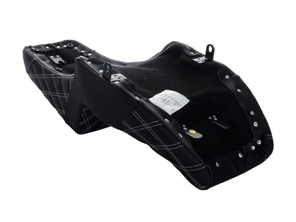 Step-Up LS Dual Seat with White Double Diamond Lattice Stitch Front & Rear. Fits Indian Challenger 2020up.