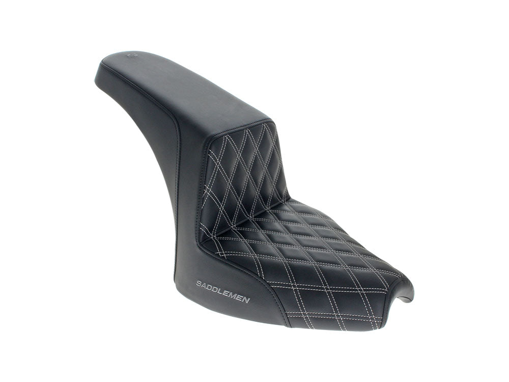 Step-Up LS Dual Seat with Dark Grey Double Diamond Lattice Stitch. Fits Indian Cruiser 2022up