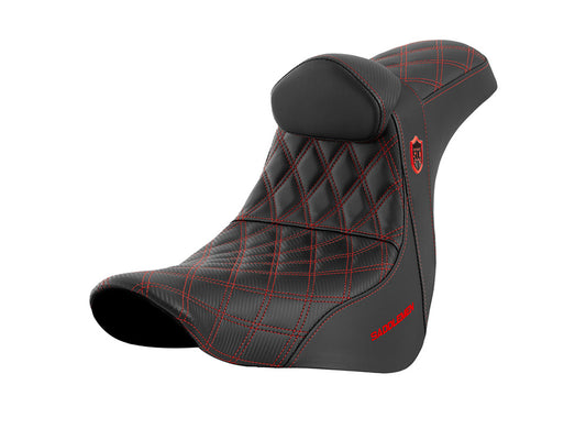 Pro Series San Diego Customs Performance Gripper Dual Seat with Backrest & Red Stitch. Fits Dyna 2006-2017