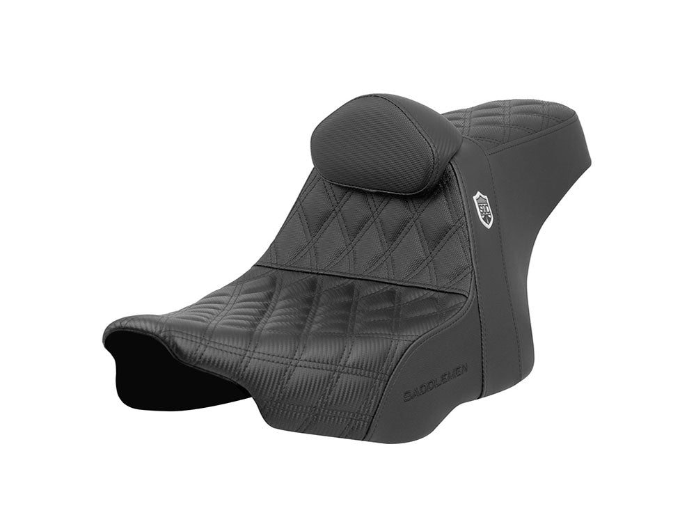 Step-Up San Diego Customs Pro Series Gripper Dual Seat With Backrest & Black Stitch. Fits CVO Touring 2023up, Street Glide & Road Glide 2024up, Touring 2025up