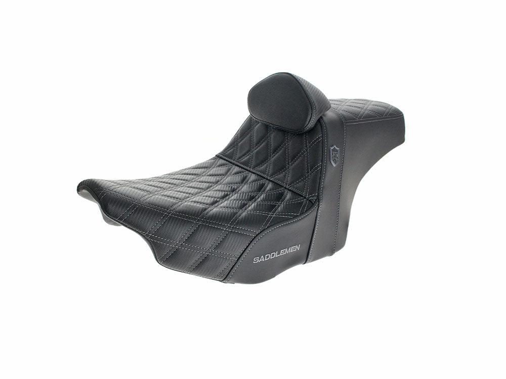 Step-Up San Diego Customs Pro Series Gripper Dual Seat With Backrest & Grey Stitch. Fits CVO Touring 2023up, Street Glide & Road Glide 2024up, Touring 2025up