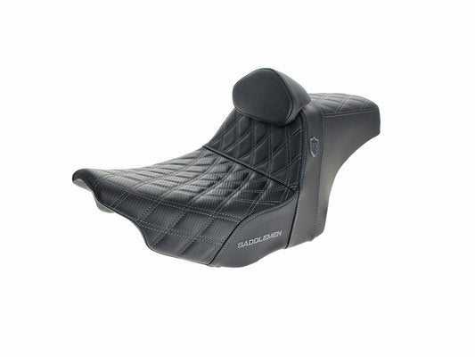 Step-Up San Diego Customs Pro Series Gripper Dual Seat With Backrest & Grey Stitch. Fits CVO Touring 2023up, Street Glide & Road Glide 2024up, Touring 2025up