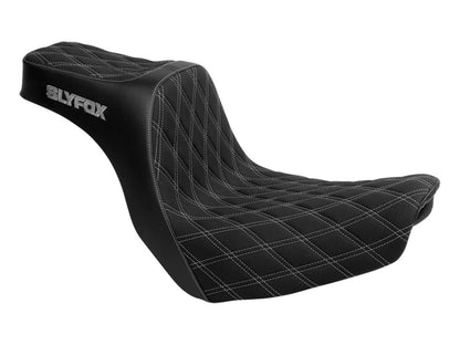 Highnoon Dual Seat with Grey Double Diamond Stitch. Fits Sport Glide & Low Rider 2018up, Low Rider S 2020up & Low Rider ST 2022up