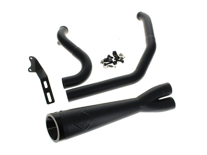 2-into-1 Cutback Exhaust - Black with Black End Cap. Fits Softail 2018up Non-240 Rear Tyre Models.