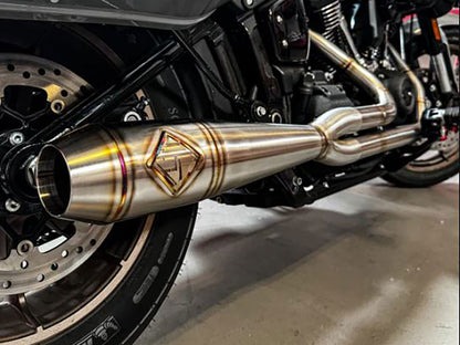2-into-1 Elsinore Mid Length Exhaust - Stainless Steel. Fits Softail 2018up Non-240 Rear Tyre Models