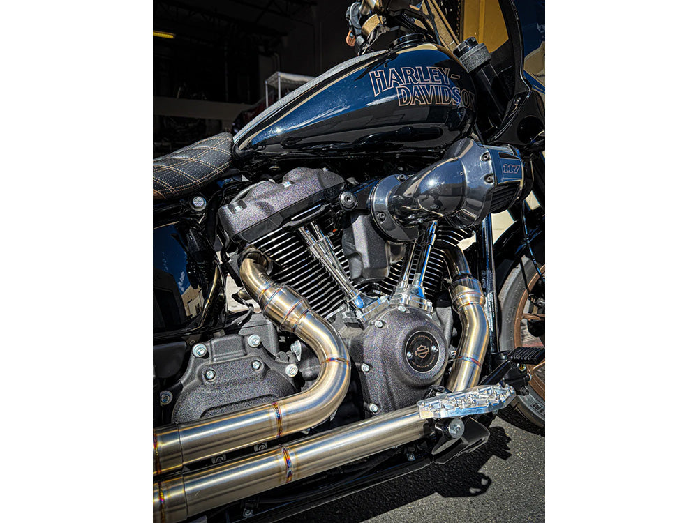 2-into-1 Elsinore Mid Length Exhaust With ProFlo Headers - Stainless Steel. Fits Softail 2018up Non-240 Rear Tyre Models