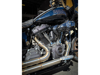 2-into-1 Elsinore Mid Length Exhaust With ProFlo Headers - Stainless Steel. Fits Softail 2018up Non-240 Rear Tyre Models