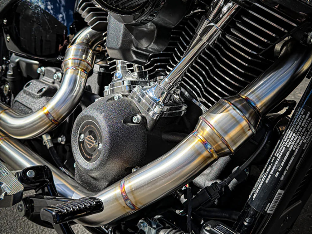 2-into-1 Elsinore Mid Length Exhaust With ProFlo Headers - Stainless Steel. Fits Softail 2018up Non-240 Rear Tyre Models