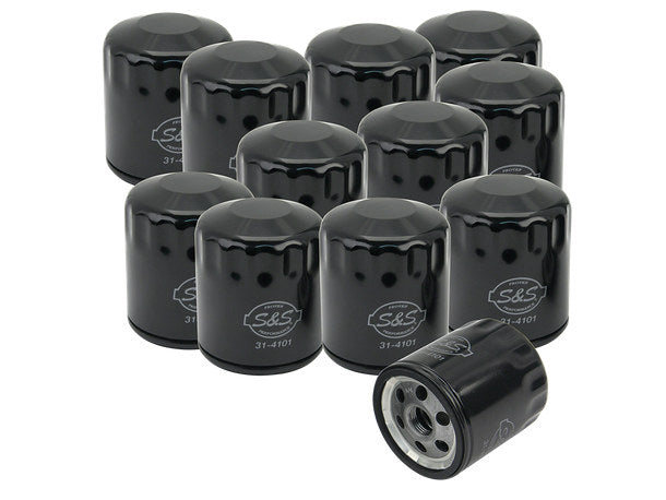Oil Filters - Black. Fits Softail 1984-1999, Sportster 1984-2021, FXR 1983-1994, Touring 1980-1998 & Buell 1995-2002. Box of 12.