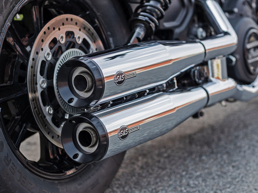4in. Grand National Slip-On Mufflers - Chrome with Black End Caps. Fits Indian Scout 2015-2024
