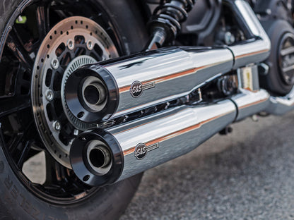 4in. Grand National Slip-On Mufflers - Chrome with Black End Caps. Fits Indian Scout 2015-2024