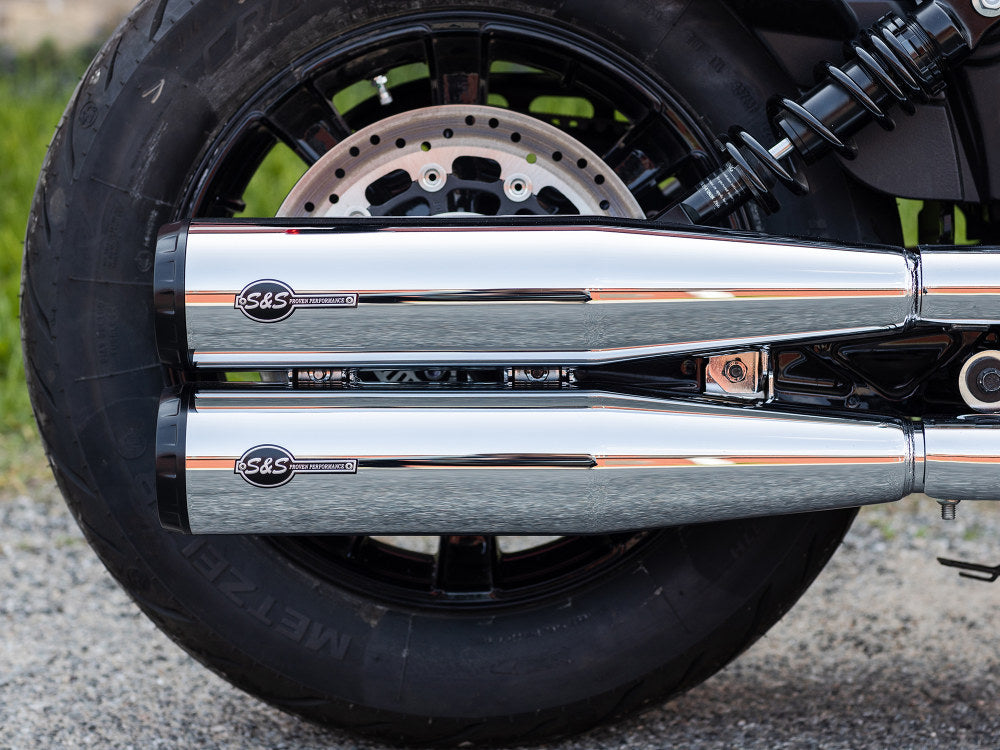 4in. Grand National Slip-On Mufflers - Chrome with Black End Caps. Fits Indian Scout 2015-2024