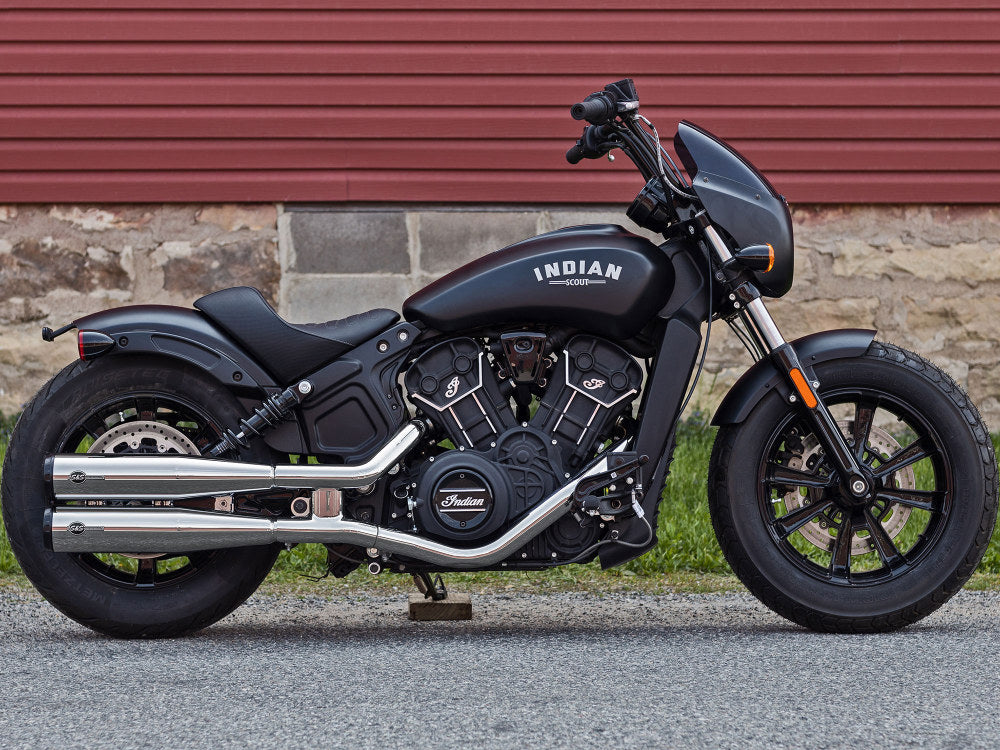 4in. Grand National Slip-On Mufflers - Chrome with Black End Caps. Fits Indian Scout 2015-2024
