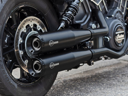 4in. Grand National Slip-On Mufflers - Black with Black End Caps. Fits Indian Scout 2015-2024