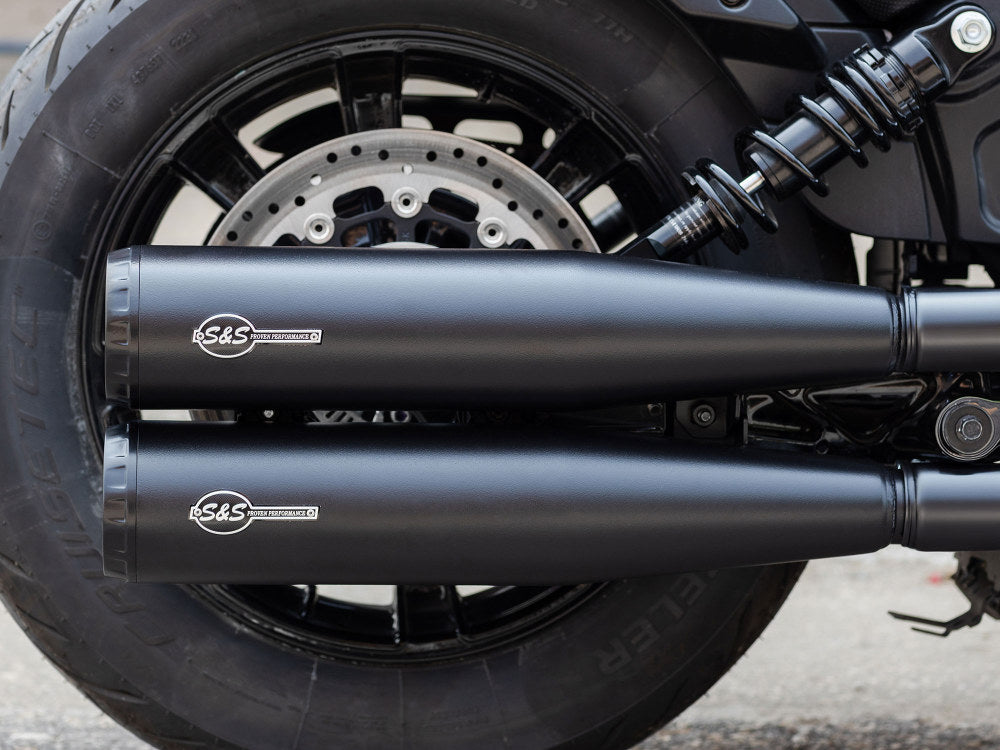 4in. Grand National Slip-On Mufflers - Black with Black End Caps. Fits Indian Scout 2015-2024