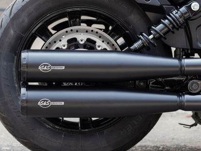 4in. Grand National Slip-On Mufflers - Black with Black End Caps. Fits Indian Scout 2015-2024