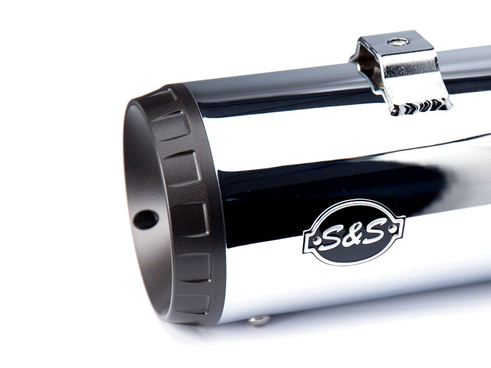 4in. Grand National Slip-On Mufflers - Chrome with Black End Caps. Fits Touring 1995-2016 & Trike 2017-2020.