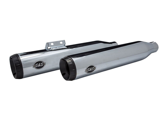 3-1/2in. Grand National Slip-On Mufflers - Chrome with Black End Caps. Fits Softail Slim, Street Bob, Standard & Low Rider Models 2018-2024 & Breakout & Fat Boy 2018up