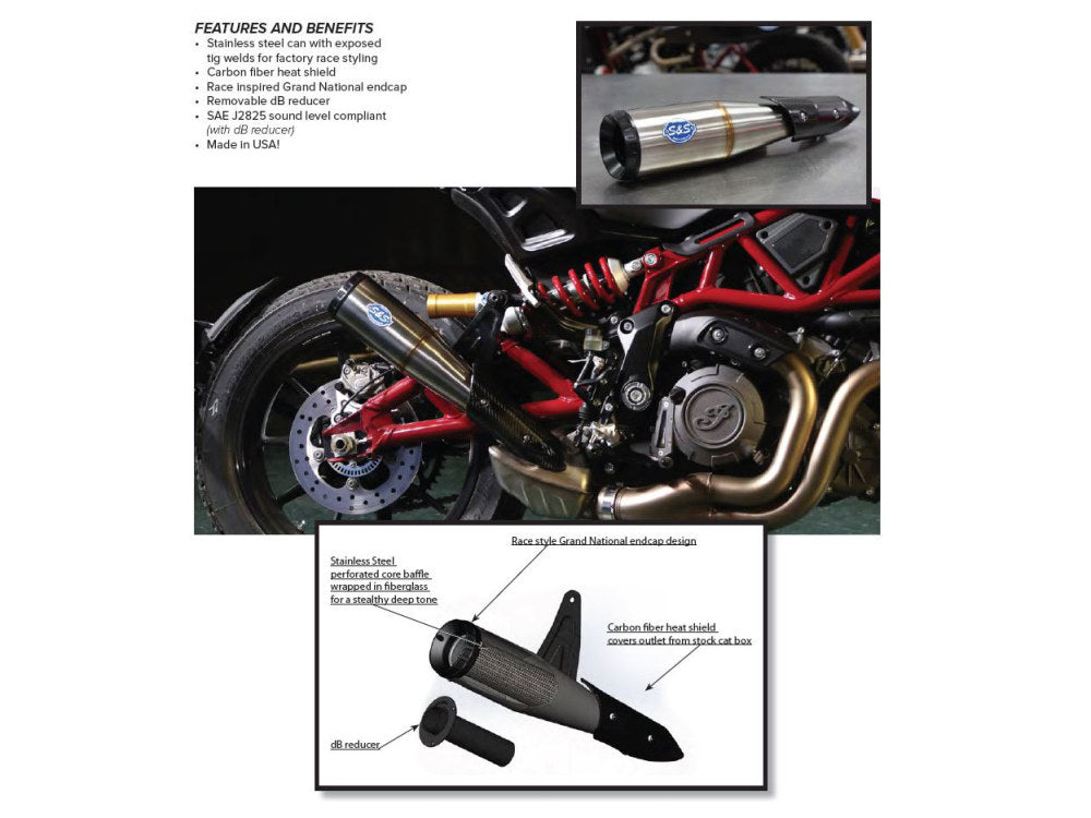 Grand National Slip-On Muffler - Stainless Steel. Fits Indian FTR1200 2019-2024