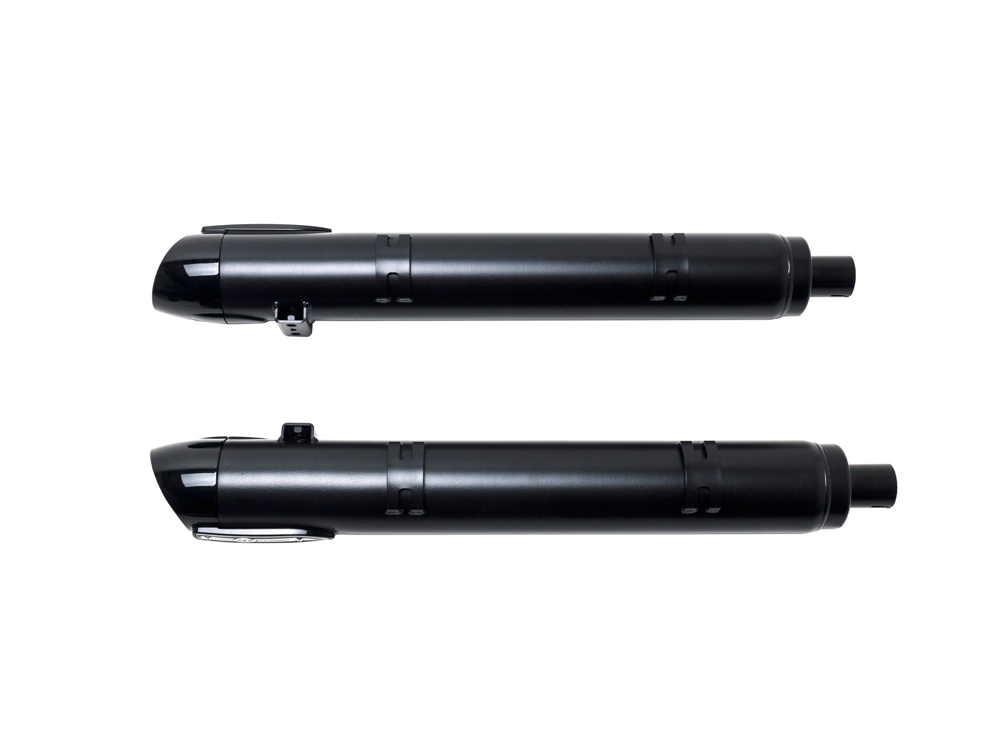 Broadhead 4in. Slip-On Mufflers - Black with Black End Caps. Fits Indian Big Twin 2014up with Hard Saddle Bags.
