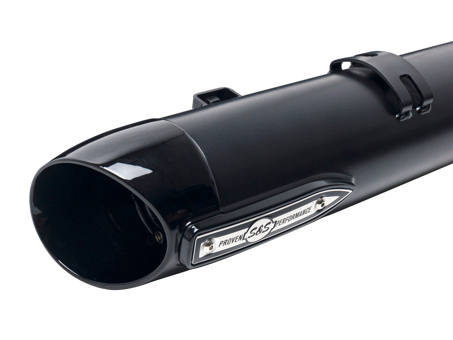Broadhead 4in. Slip-On Mufflers - Black with Black End Caps. Fits Indian Big Twin 2014up with Hard Saddle Bags.