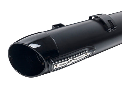 Broadhead 4in. Slip-On Mufflers - Black with Black End Caps. Fits Indian Big Twin 2014up with Hard Saddle Bags.