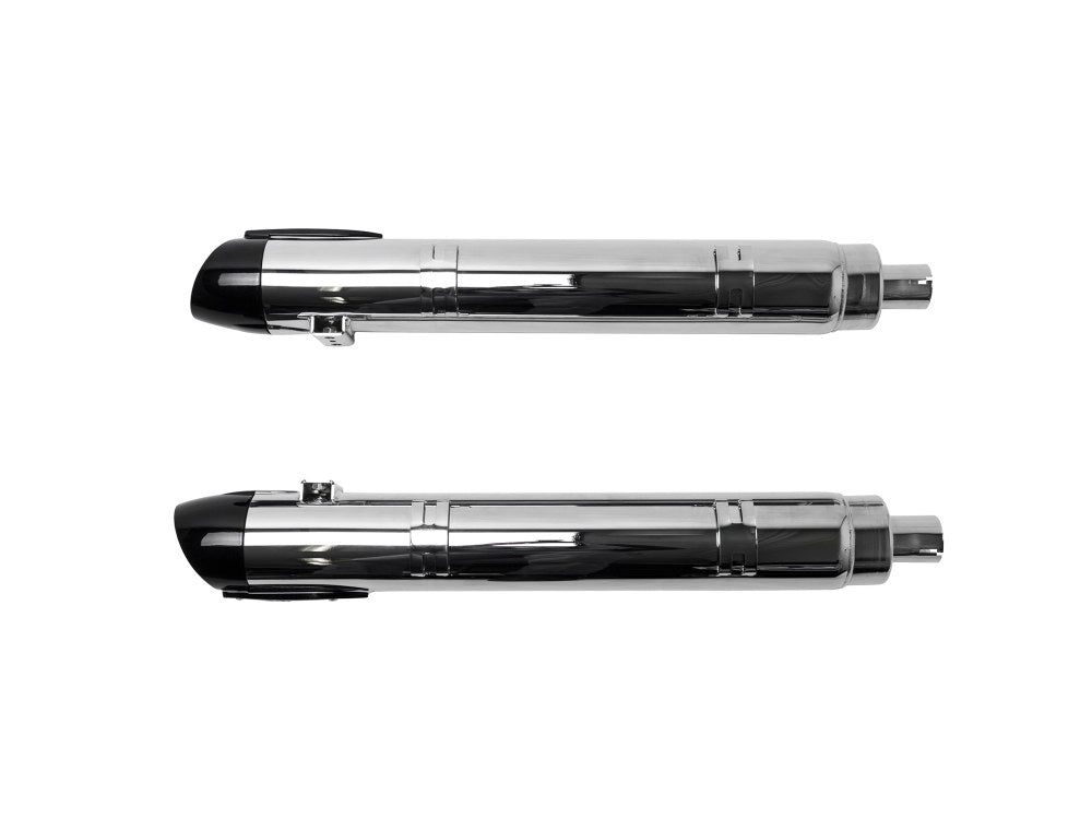 Broadhead 4in. Slip-On Mufflers - Chrome with Black End Caps. Fits Indian Big Twin 2014up with Hard Saddle Bags.
