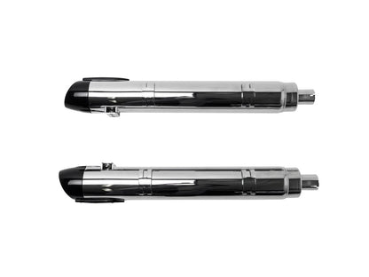 Broadhead 4in. Slip-On Mufflers - Chrome with Black End Caps. Fits Indian Big Twin 2014up with Hard Saddle Bags.