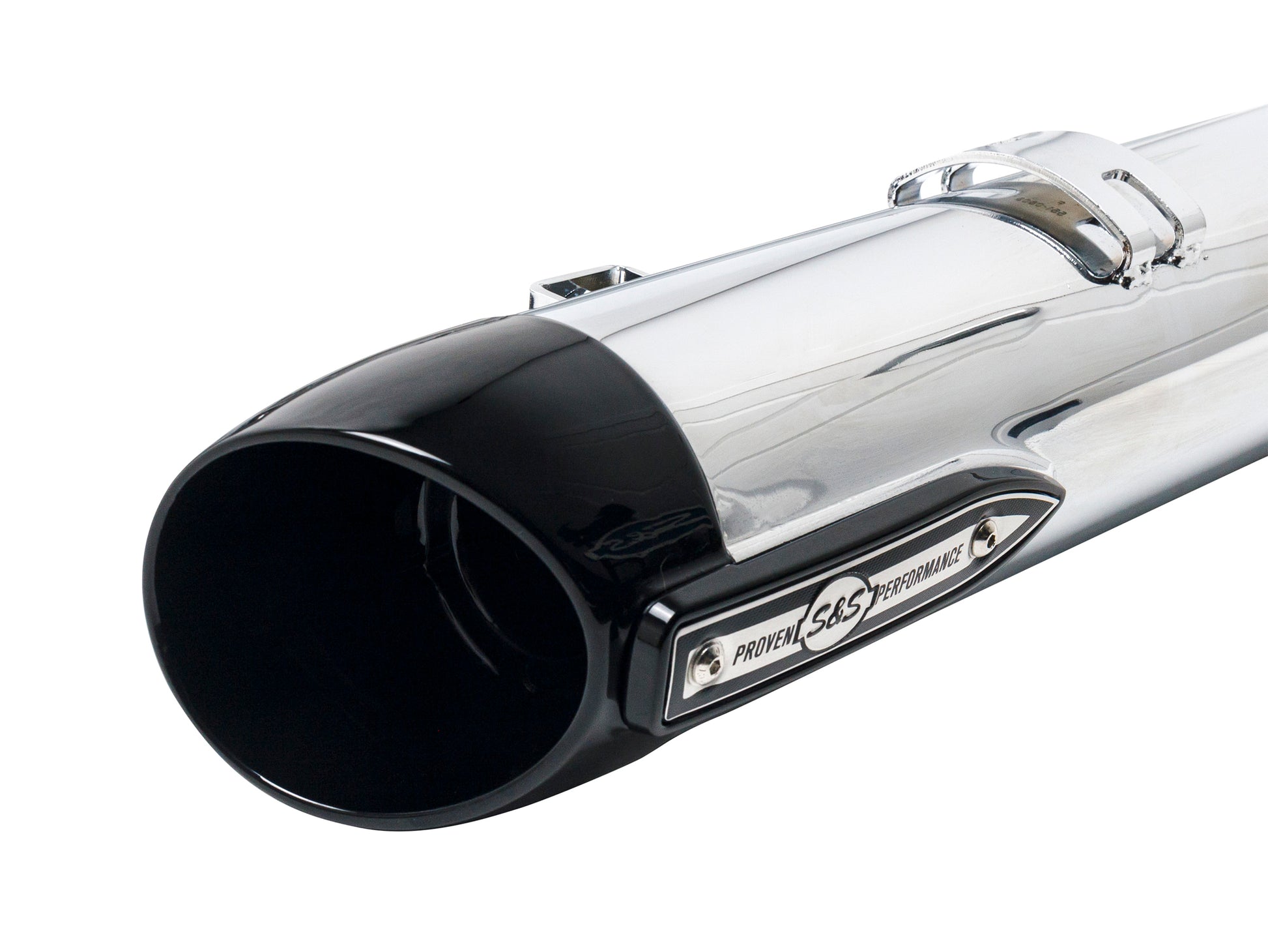 Broadhead 4in. Slip-On Mufflers - Chrome with Black End Caps. Fits Indian Big Twin 2014up with Hard Saddle Bags.