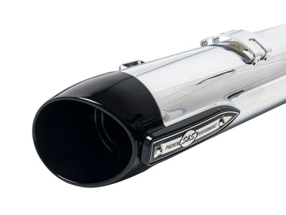 Broadhead 4in. Slip-On Mufflers - Chrome with Black End Caps. Fits Indian Big Twin 2014up with Hard Saddle Bags.
