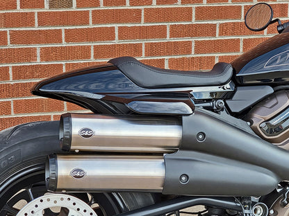 4in. Grand National Slip-On Mufflers - Stainless Steel with Black End Cap. Fits Sportster S 2021up