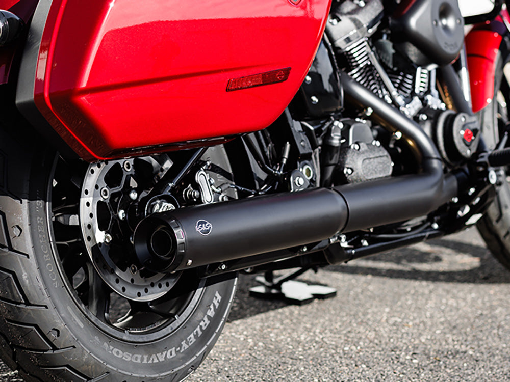 4in. Grand National Slip-On Muffler - Black with Black End Cap. Fits Softail Street Bob, Low Rider S, Low Rider ST & Heritage 2025up