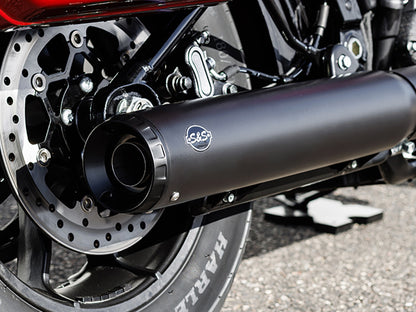 4in. Grand National Slip-On Muffler - Black with Black End Cap. Fits Softail Street Bob, Low Rider S, Low Rider ST & Heritage 2025up