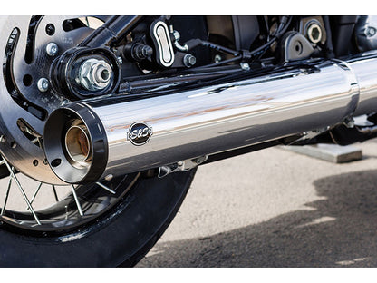 4in. Grand National Slip-On Muffler - Chrome with Black End Cap. Fits Softail Street Bob, Low Rider S, Low Rider ST & Heritage 2025up