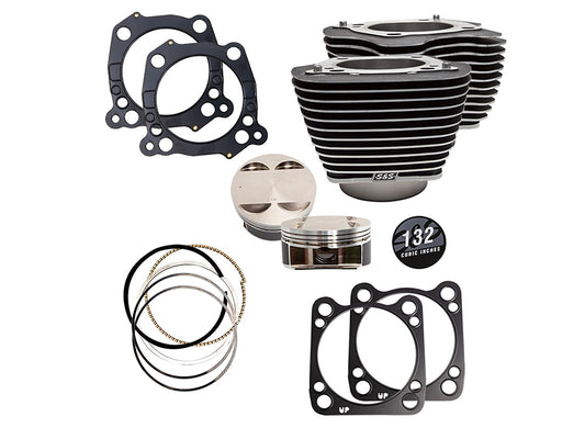 132ci Big Bore Kit with Highlighted Fins - Black. Fits Milwaukee-Eight 2017up 114ci or 117ci Engine.