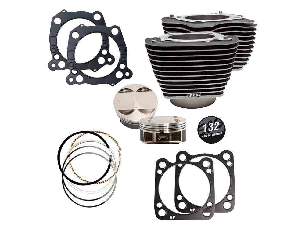 132ci Big Bore Kit with Highlighted Fins - Black Granite. Fits CVO Milwaukee-Eight 2017up with 117ci Engine.