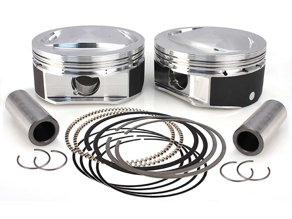 +.010in. High Compression Pistons with 10.6:1 Compression Ratio. Fits CVO Twin Cam 2007-2017 with 110ci Engine & 'S' Models with 110ci Engines.