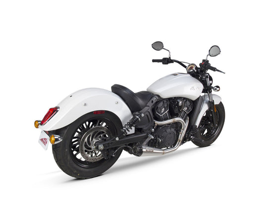 Comp-S 2-into-1 Exhaust - Stainless Steel with Carbon Fiber End Cap. Fits Indian Scout 2015-2024 & fits 2017 Victory Octane.