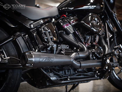 Comp-S 2-into-1 Exhaust - Black with Carbon Fiber End Cap. Fits Softail 2018up with Non-240 Rear Tyre