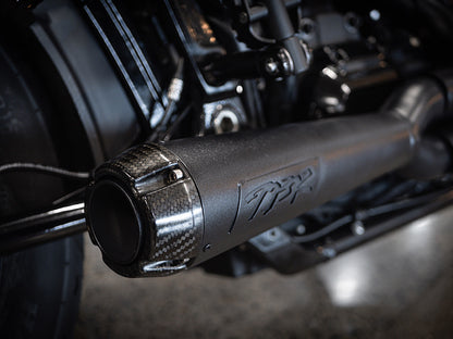 Comp-S 2-into-1 Exhaust - Black with Carbon Fiber End Cap. Fits Softail 2018up with Non-240 Rear Tyre