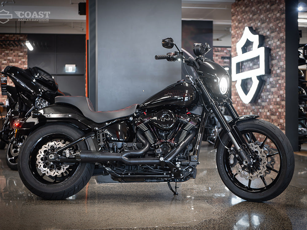 Comp-S 2-into-1 Exhaust - Black with Carbon Fiber End Cap. Fits Softail 2018up with Non-240 Rear Tyre