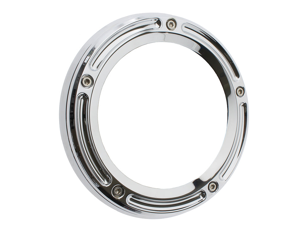 Assault Clear Derby Cover - Chrome. Fits Softail 1999-2018, Dyna 1999-2017 & Touring 1999-2015.