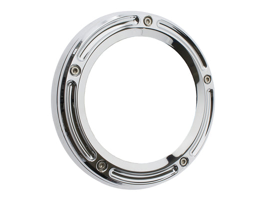 Assault Clear Derby Cover - Chrome. Fits Softail 1999-2018, Dyna 1999-2017 & Touring 1999-2015.