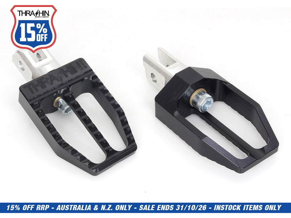 Militant Footpegs - Black. Fits Softail 2018up Front Rider