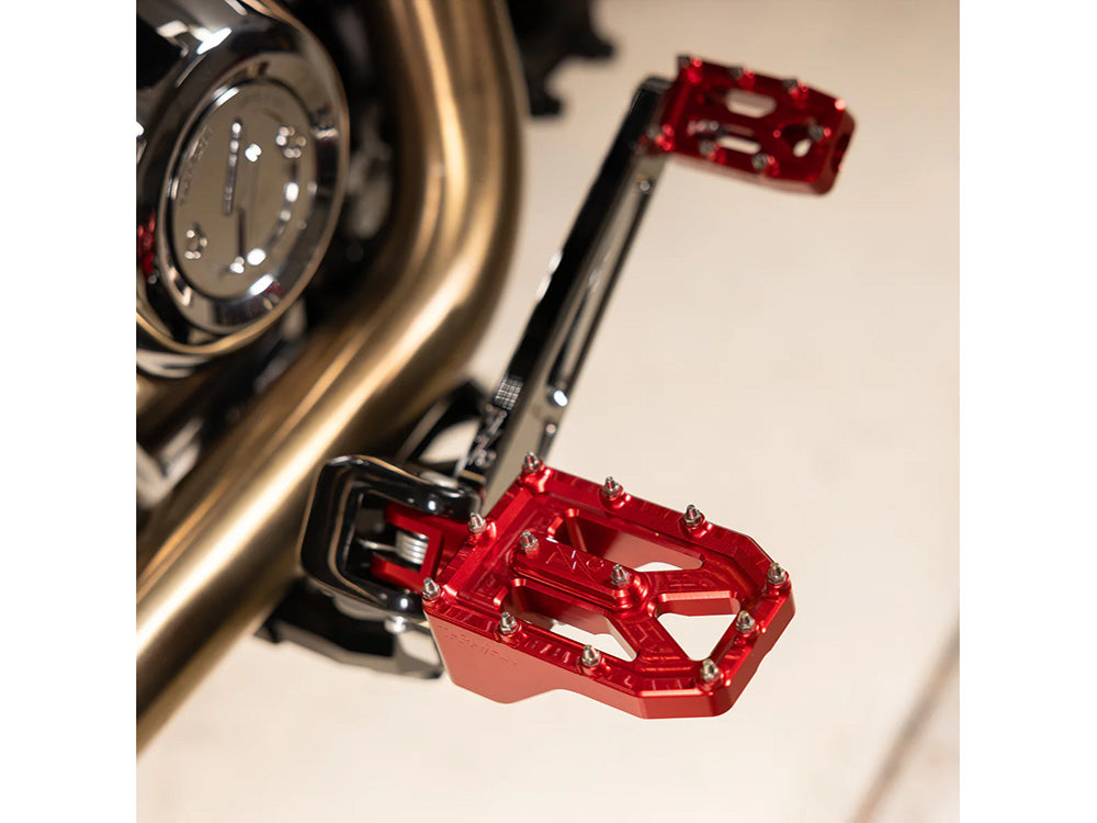 Aggressor Footpegs - Red. Fits Softail 2018up Front Rider