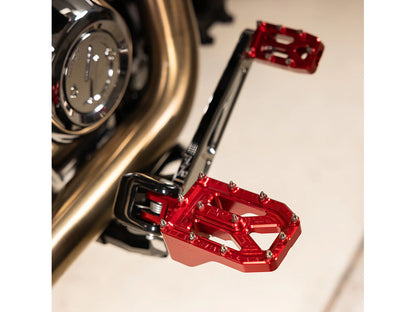 Aggressor Footpegs - Red. Fits Softail 2018up Front Rider