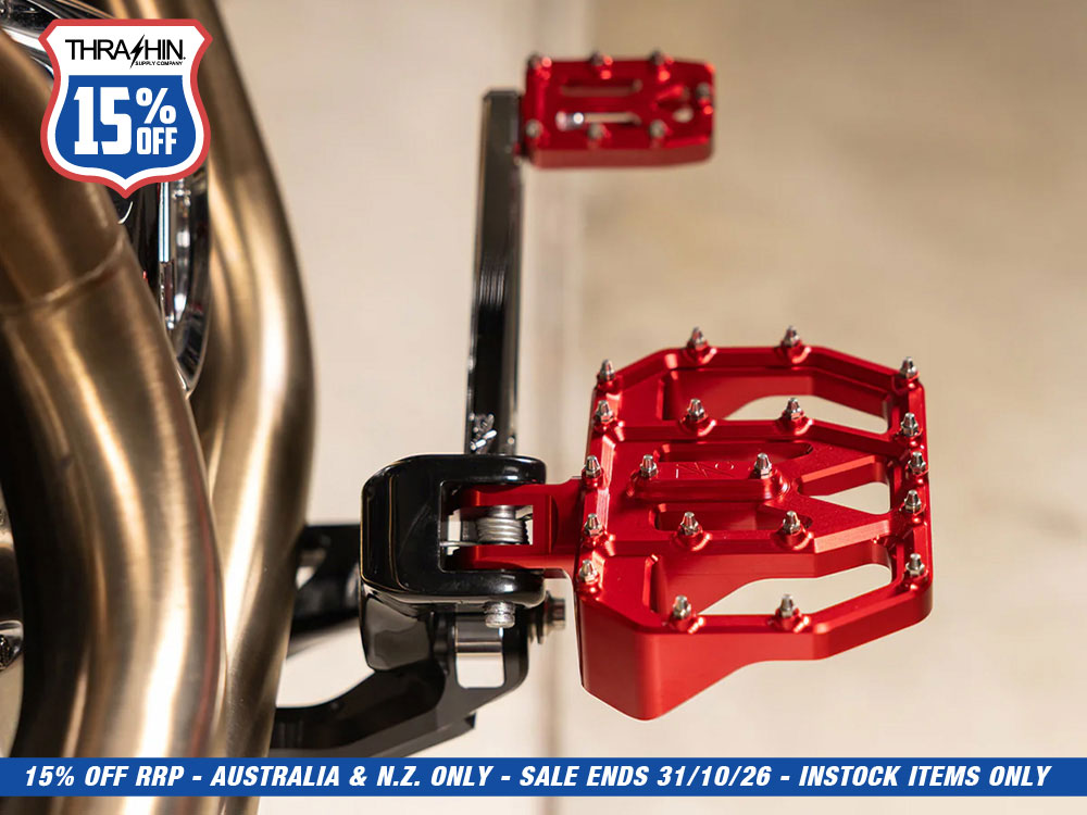 Aggressor Mini Floorboards - Red. Fits Softail 2018up Front Rider