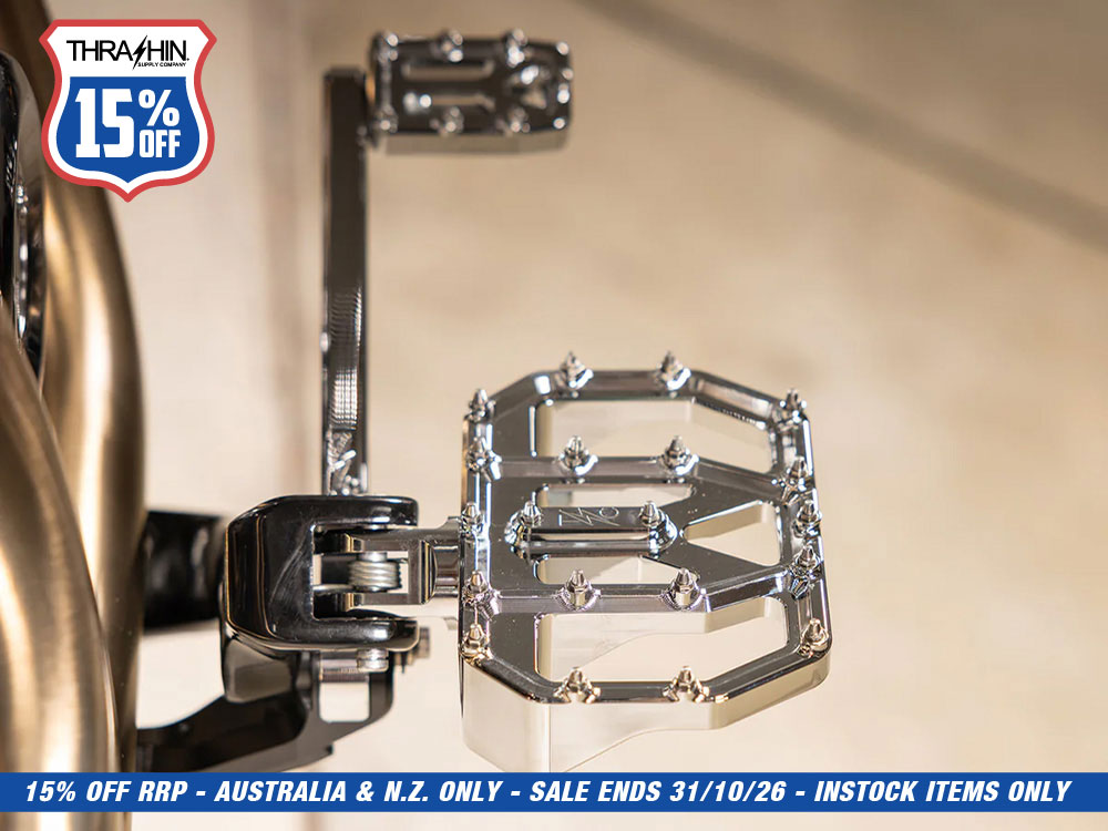 Aggressor Mini Floorboards - Chrome. Fits Softail 2018up Front Rider